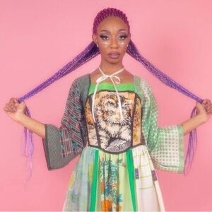 PSYCHIC OUTLAW corset! Lace up recycled clothing tapestry